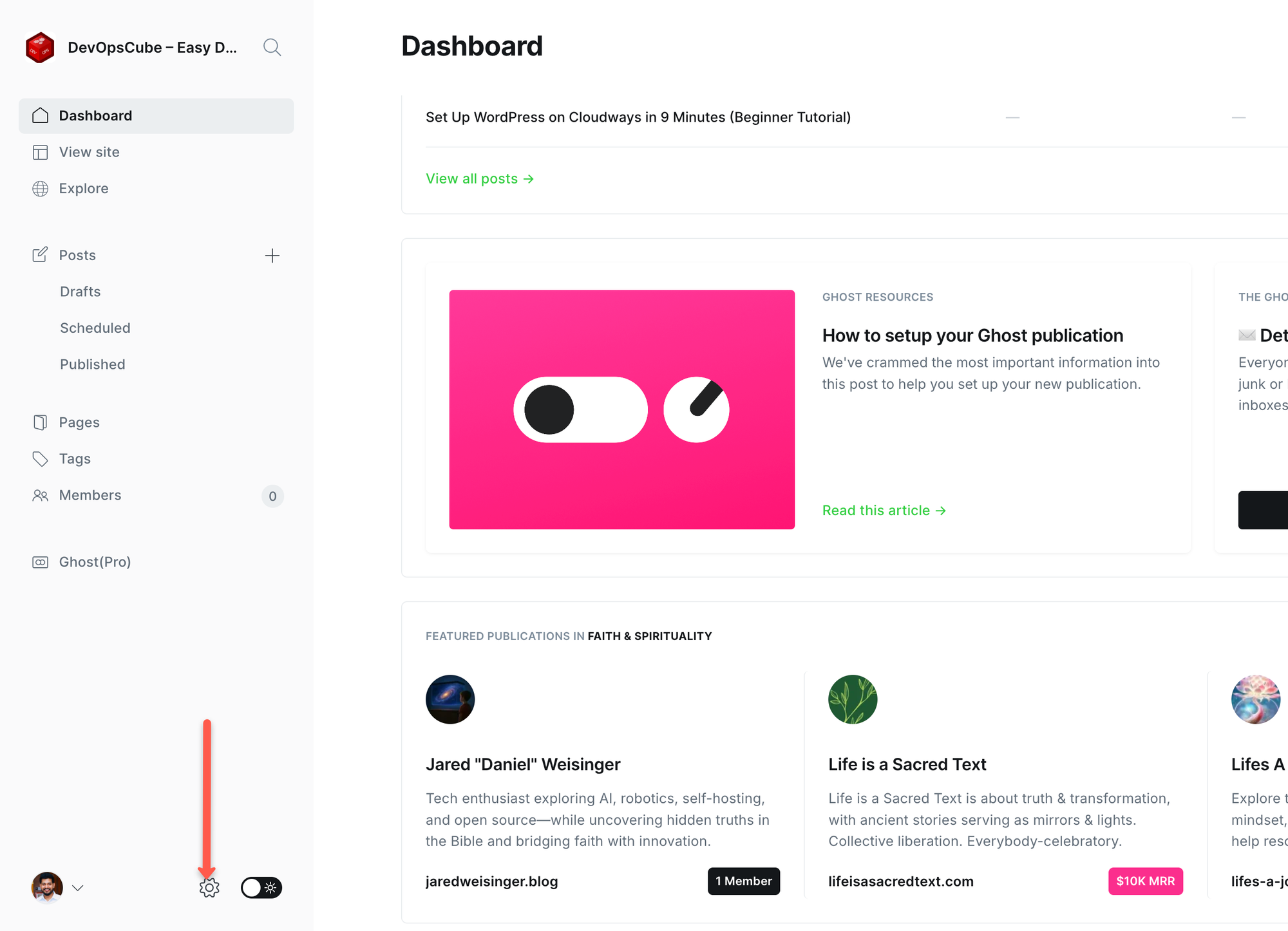 Ghost settings option