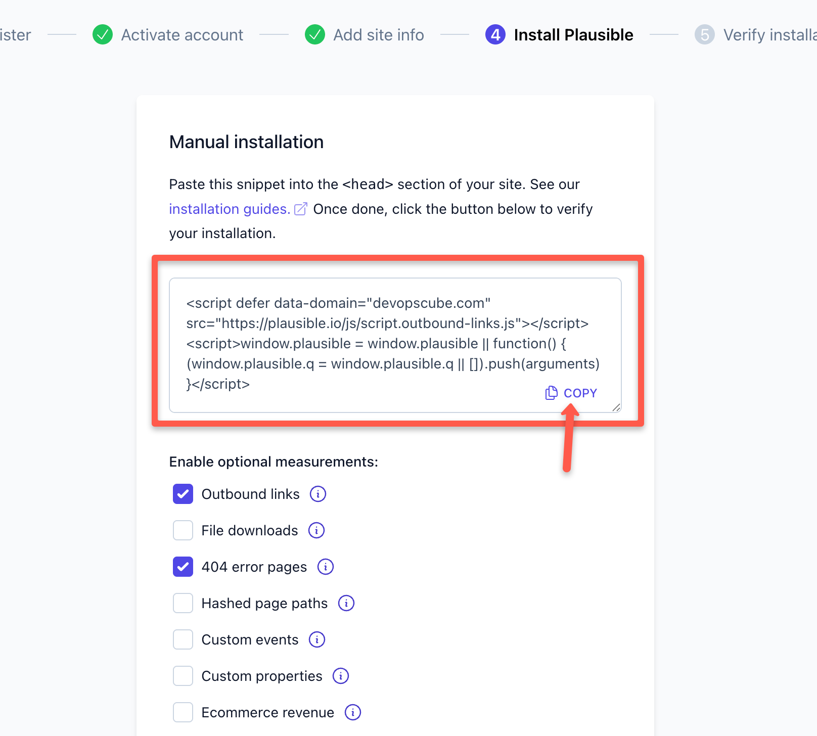 Plausible analytics script with additional options