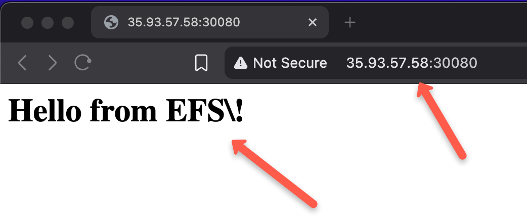 the output of the web page sharing the same space by the efs volume
