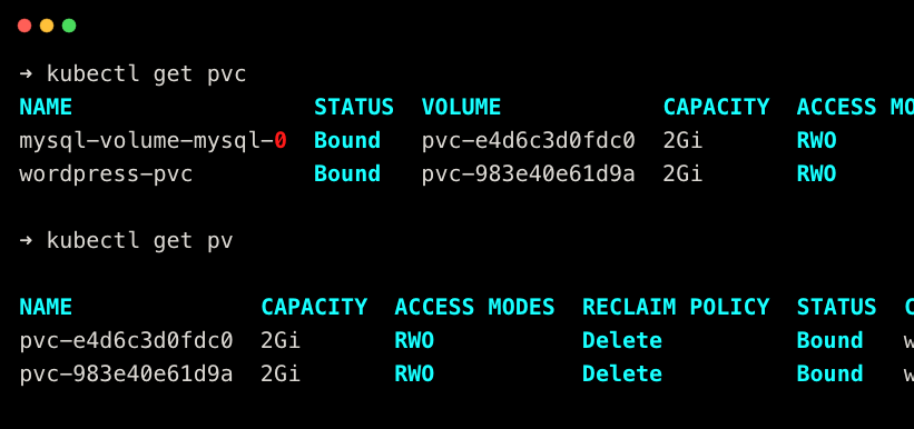 listing the pv's and pvc's
