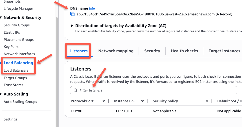 checking the aws console to ensure that the load balancer is properly provisioned.
