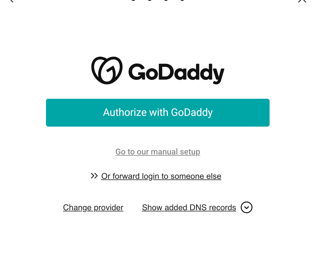 GoDaddy authorization page
