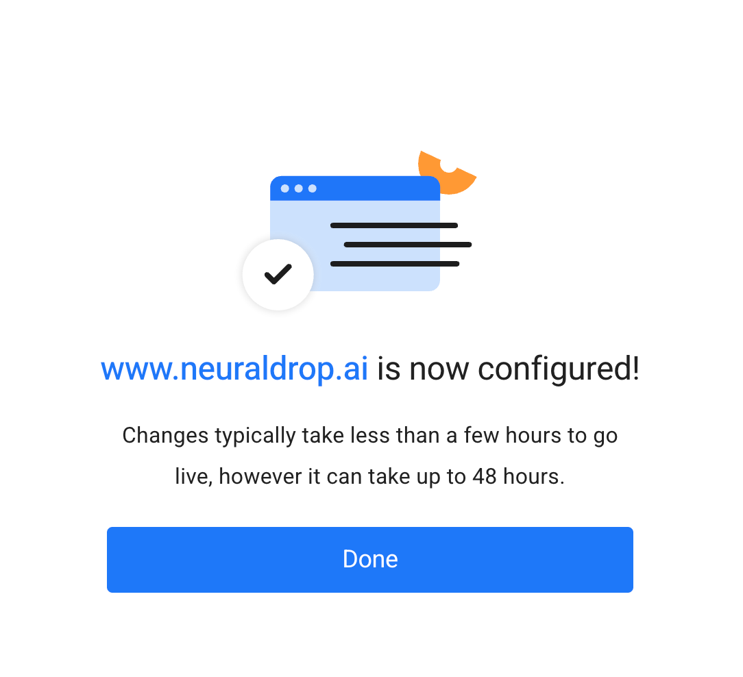 Conformation email of completion of domain configuration
