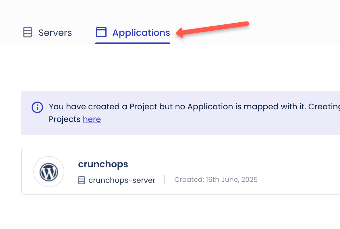 Go to application option from the Cloudways dasboard