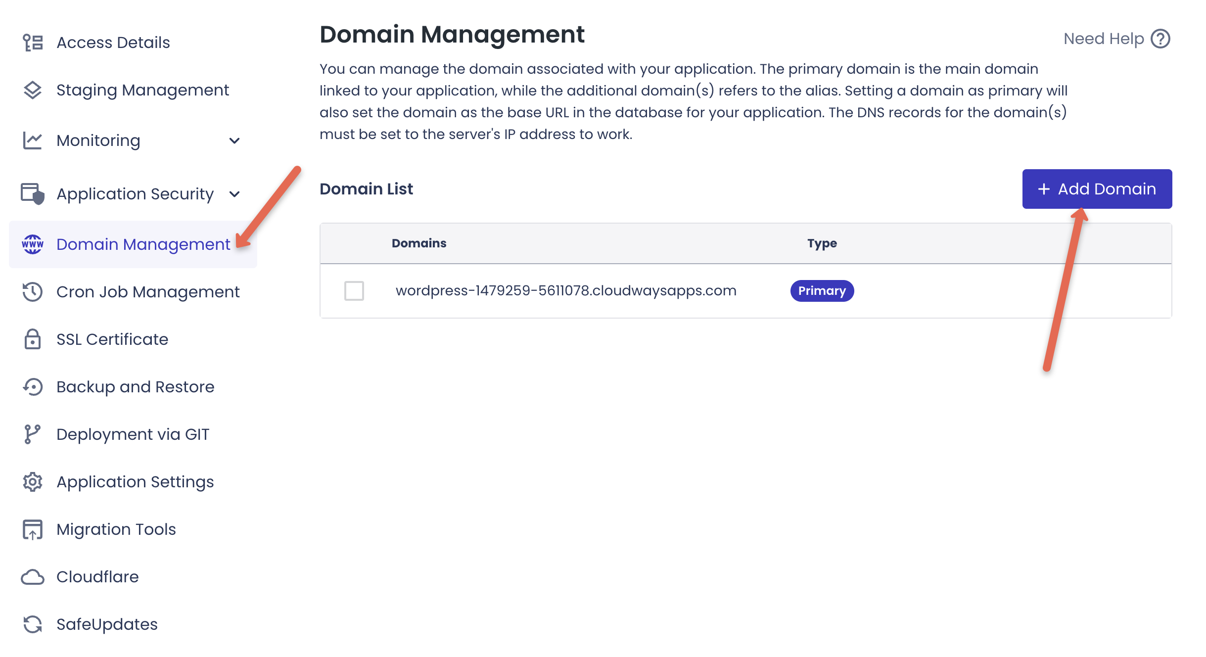 Go to the domain management option and click on the add domain