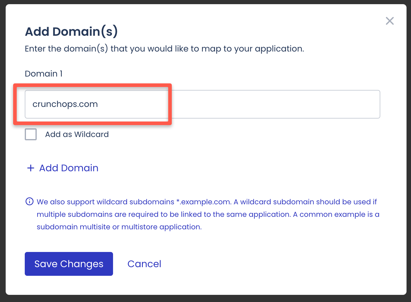 Add the domain name and click save changes