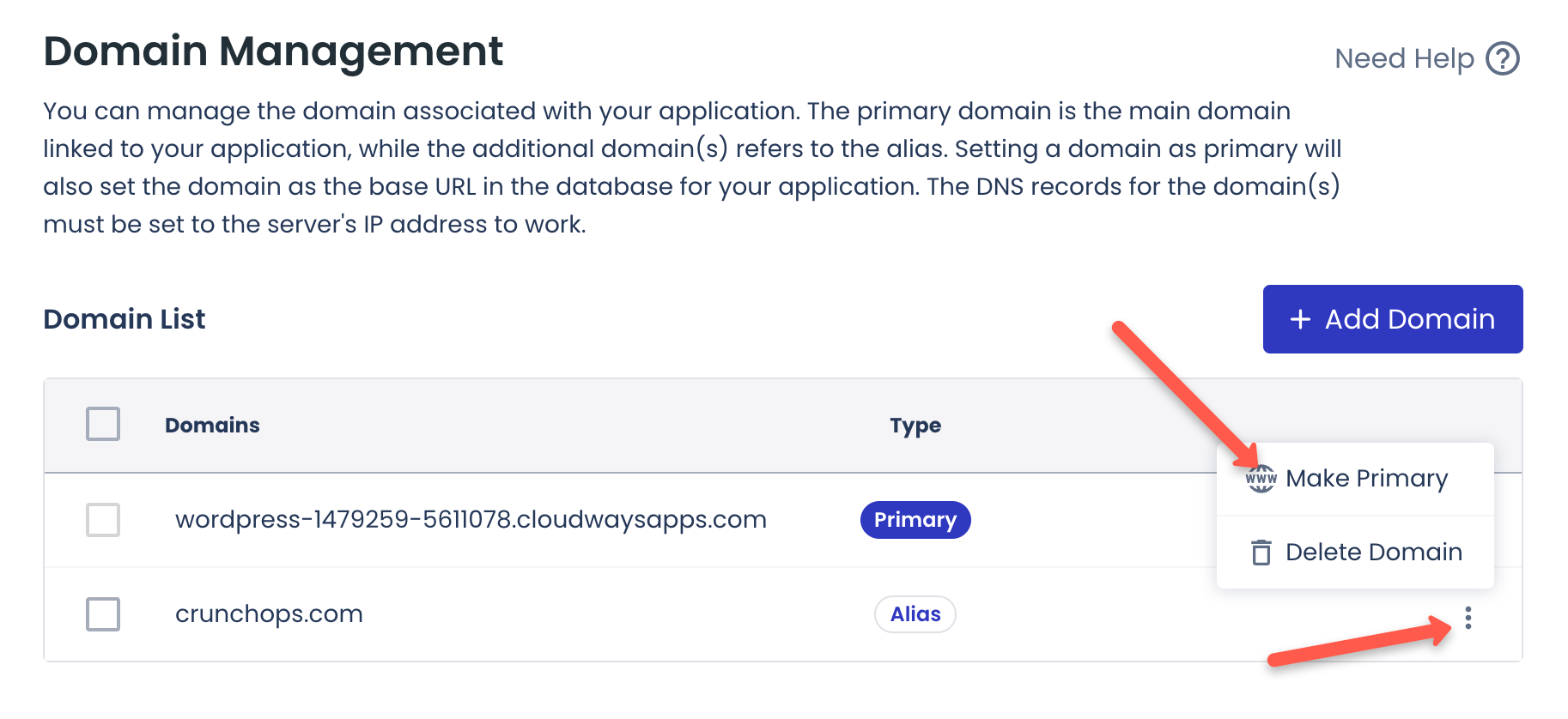 If the user have multiple domains, then thay have to make the website URL as primary