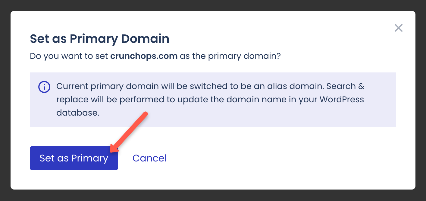 The user will pop and click on the set as primary option