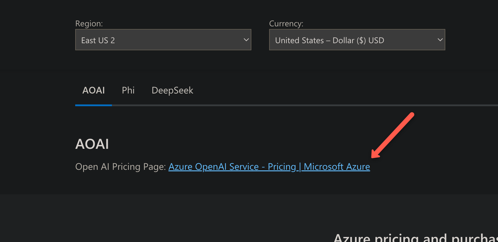 page were you get the link for azure openai servies pricing