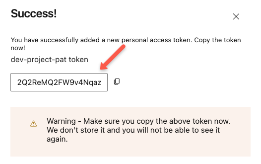 the generated pat for the azure devops self hosted runner