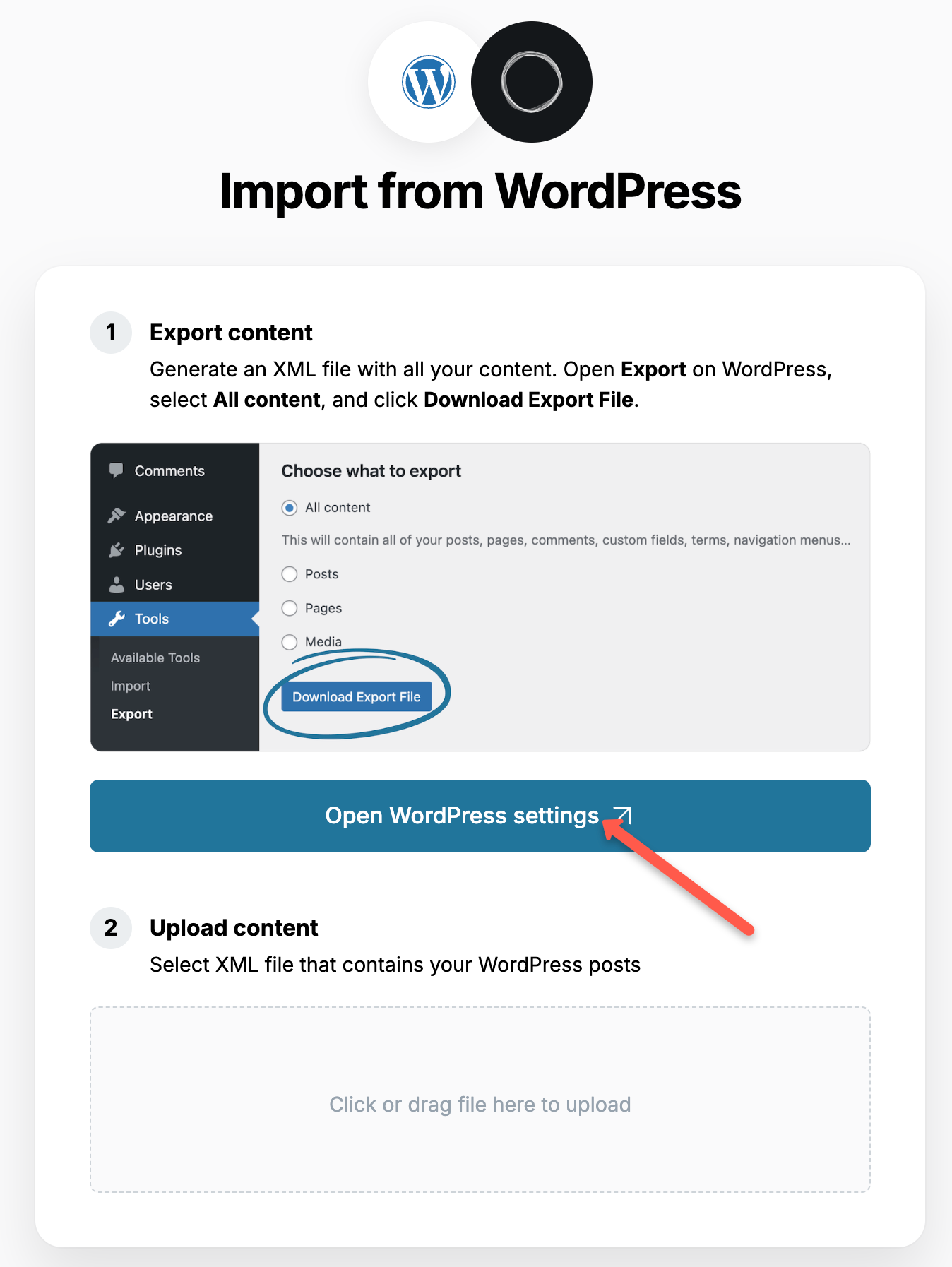 click the Open WordPress Settings button