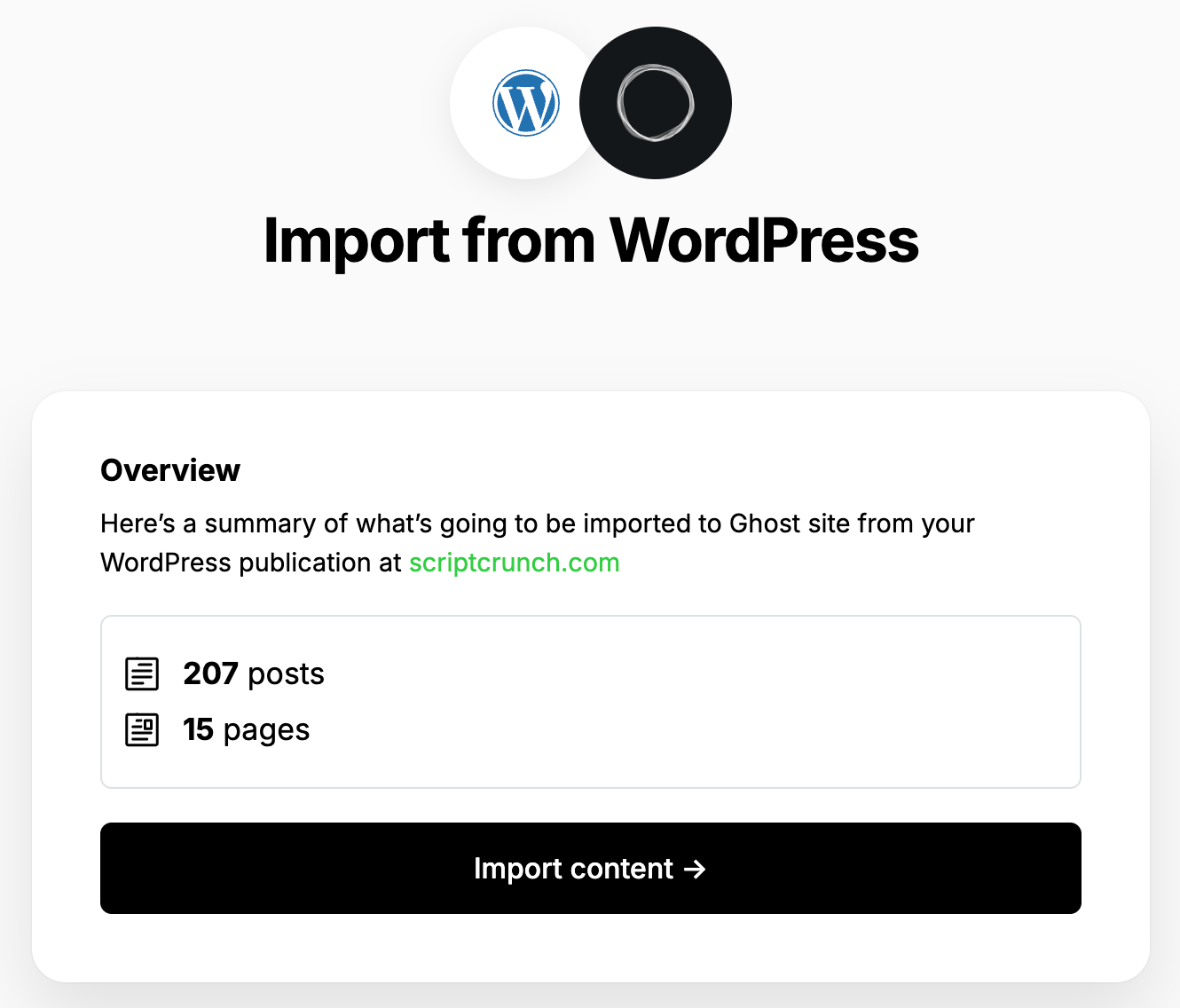 Ghost Import from wordpres option
