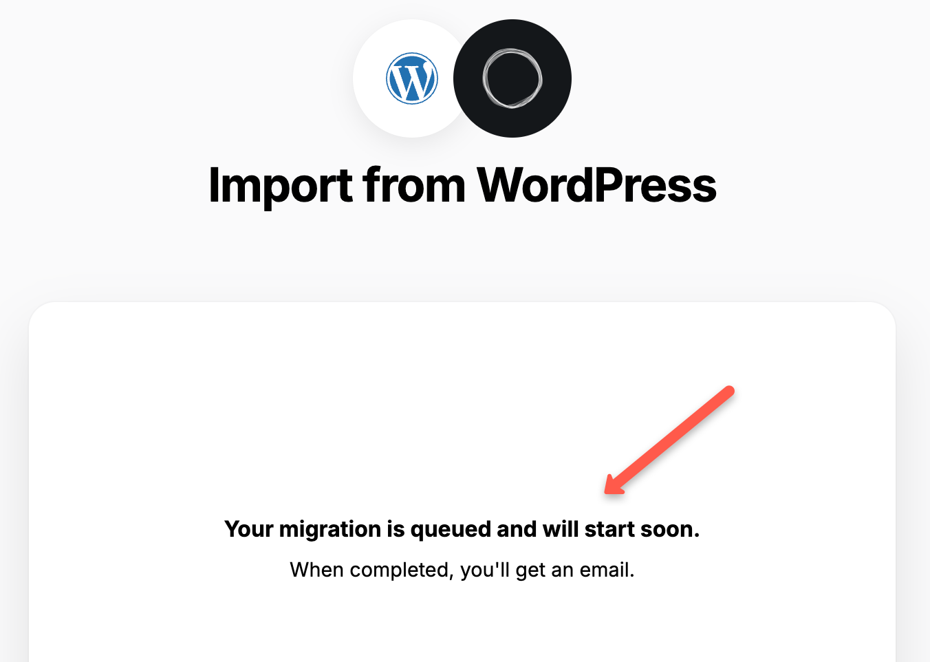 Ghost wordpress import queue message after XML import.