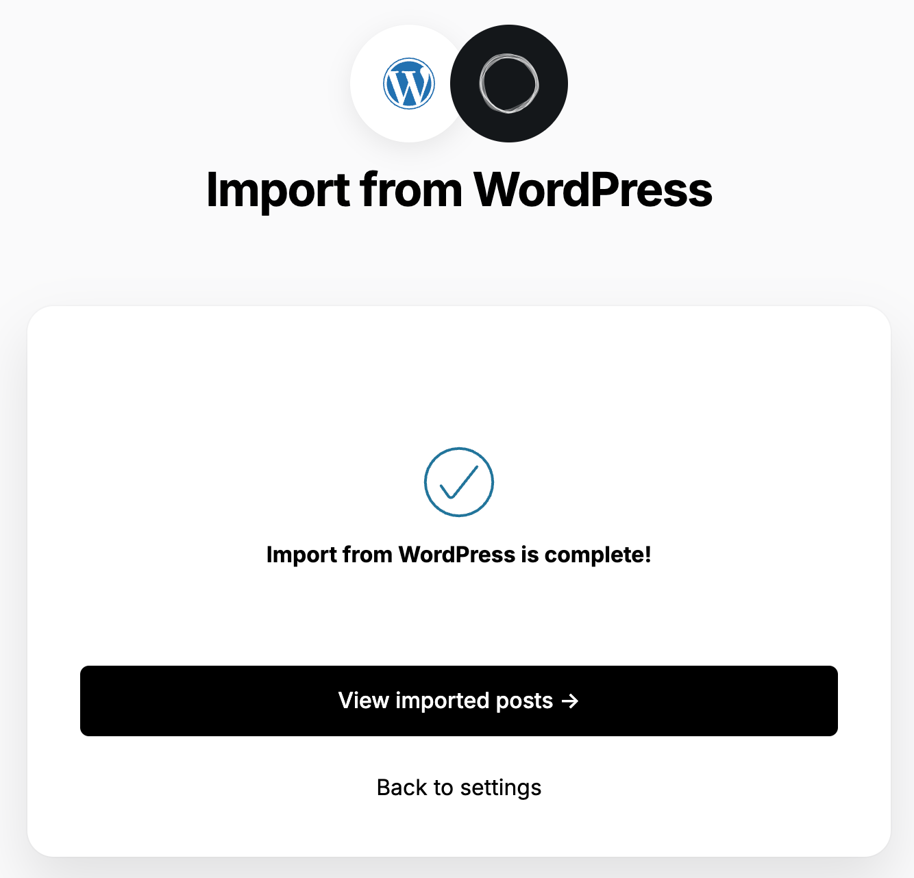 Ghost worpdress import completed confirmation