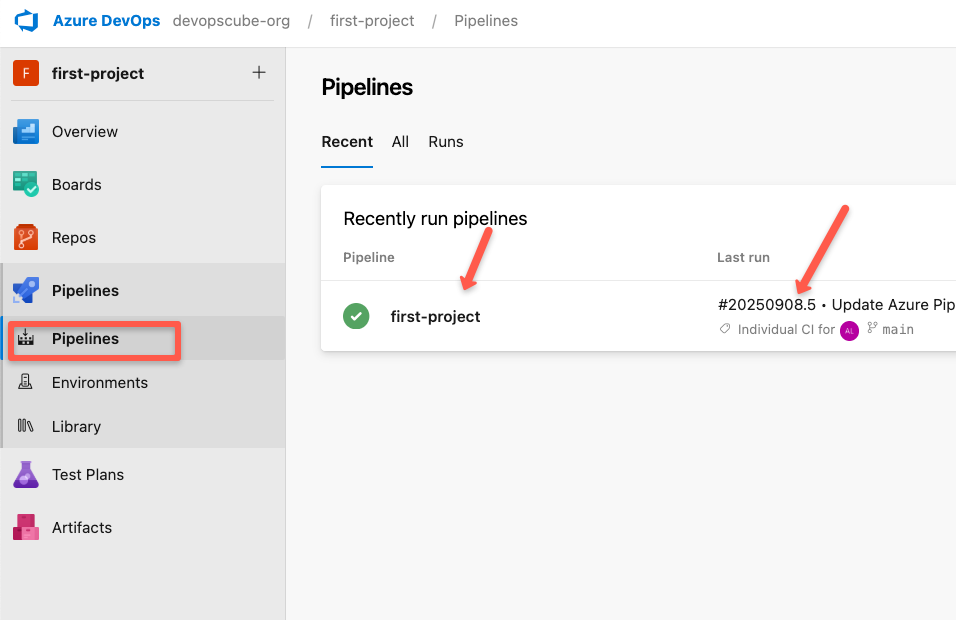 the pipeline running status with the self hosted runner.