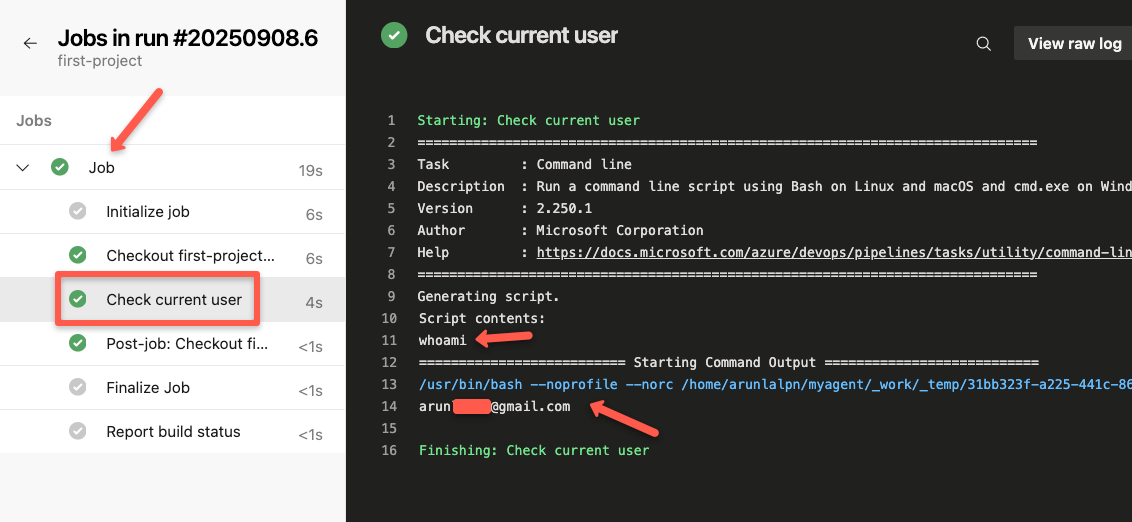 the log of the specific task execution