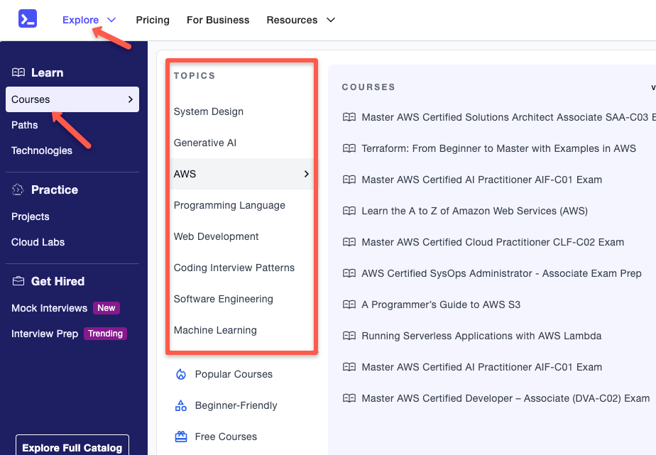 Educative courses Interface