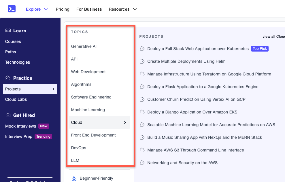 hands-on topics Interface in educative