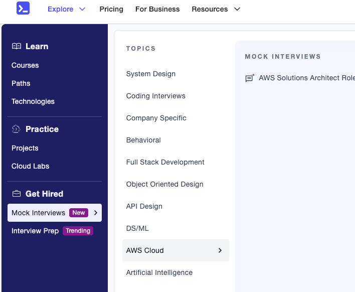 mock interviews Interface in educative.io