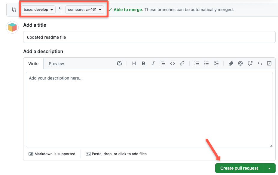 create pull reqyest to develop branch