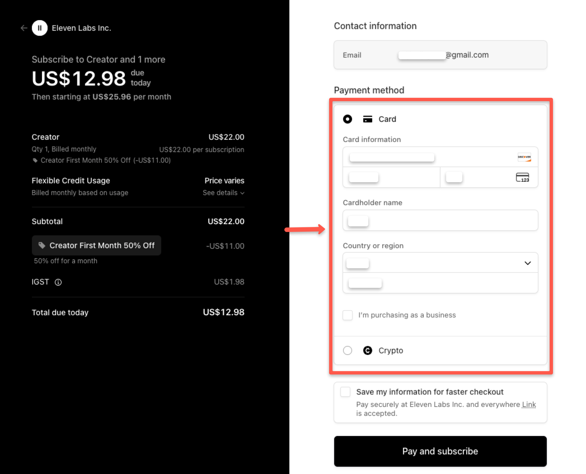 Enter the card details