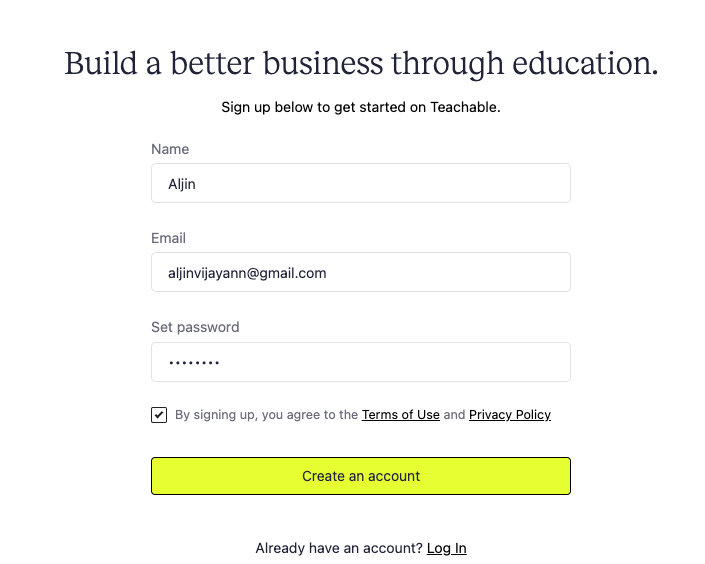 Create Teachable account