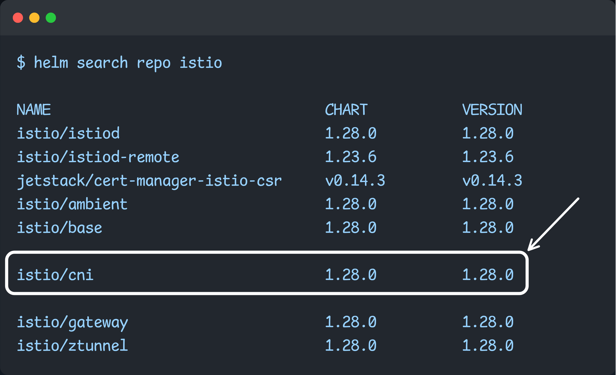 selecting the istio cni from the istio helm repo