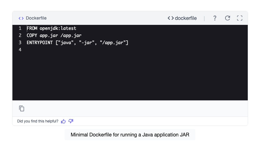 dockerfile content genrated in educative Fenzo interface