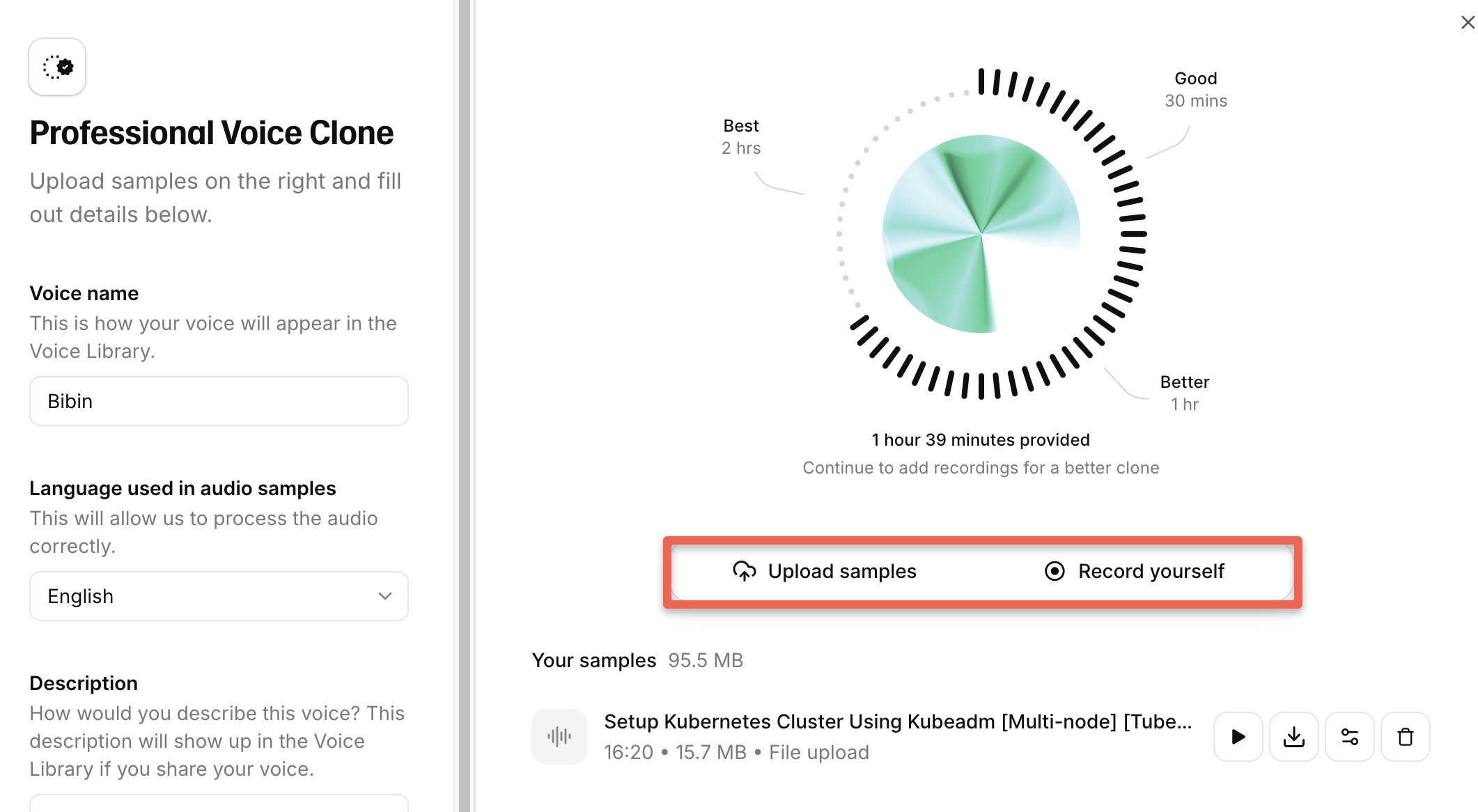 Professional voice cloning page