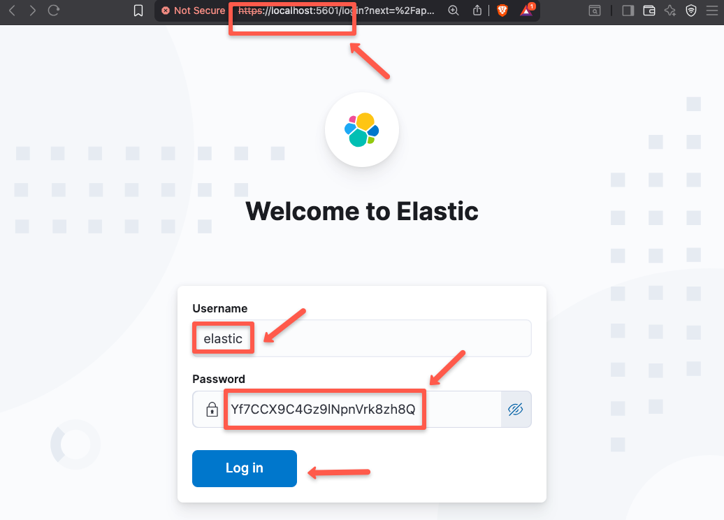 The login page of the kibana dashboard.