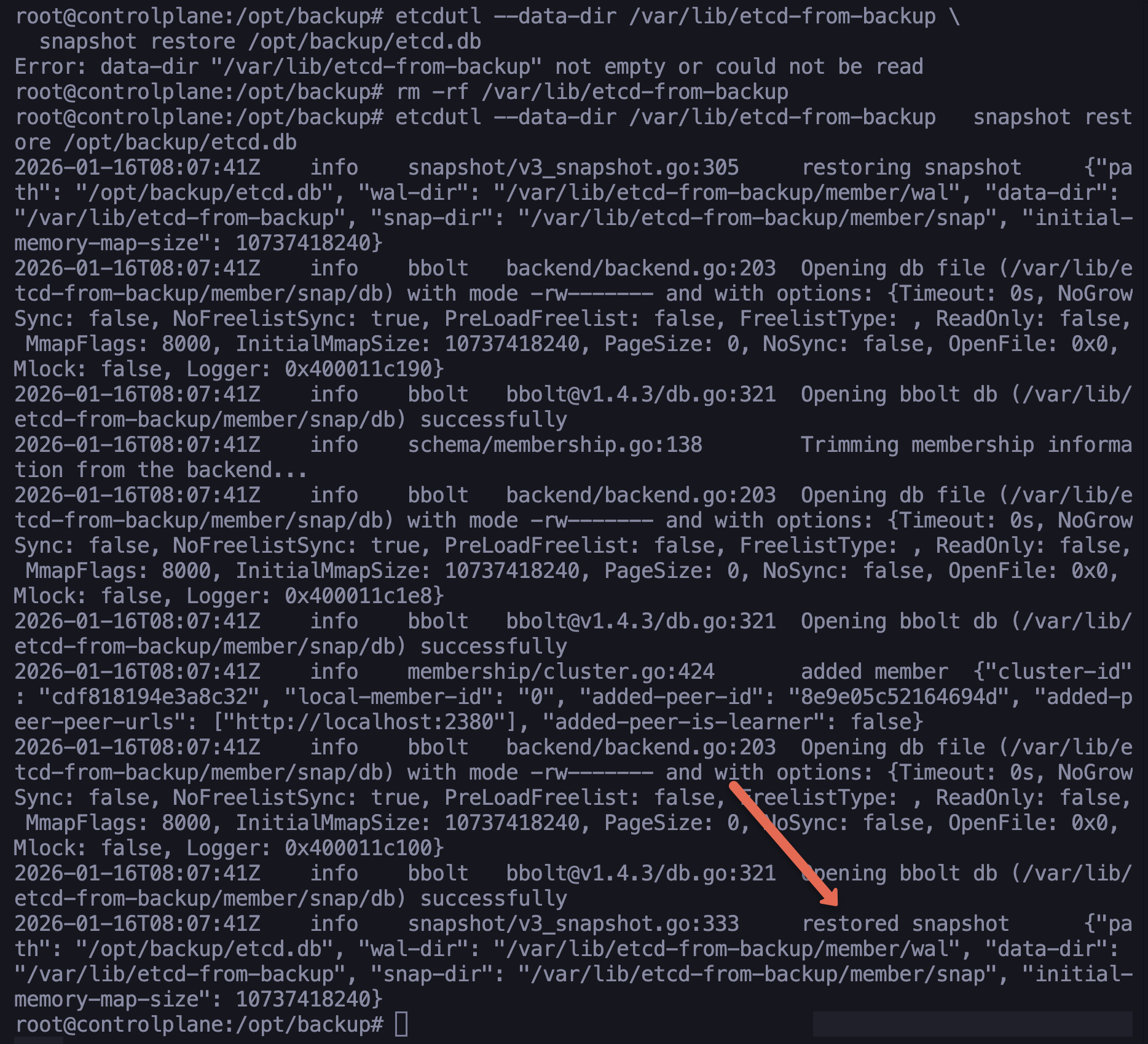 etcd snapshot backuped message