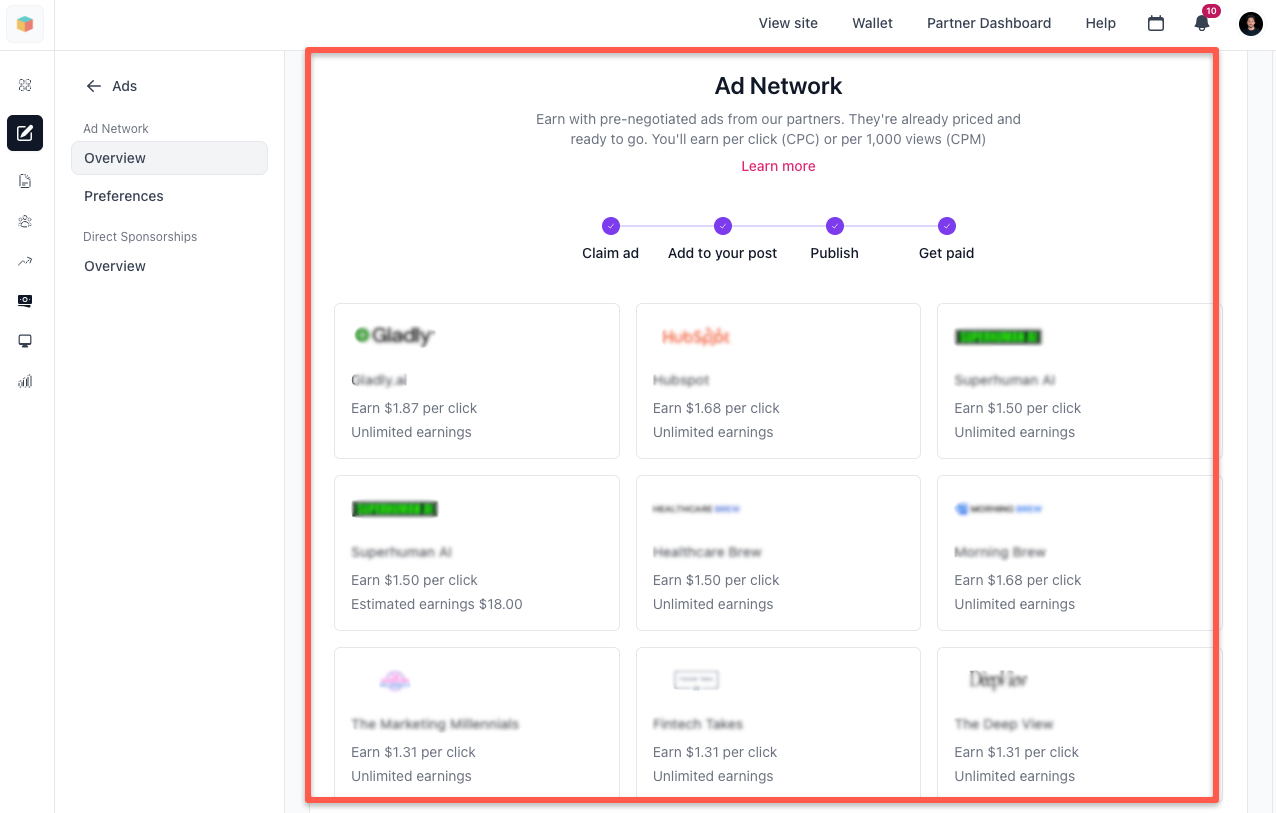 Beehiiv ads network revenue model
