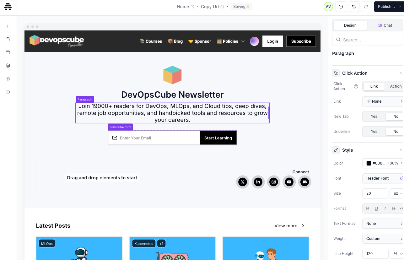 DevOpsCube newsletter website editing page.