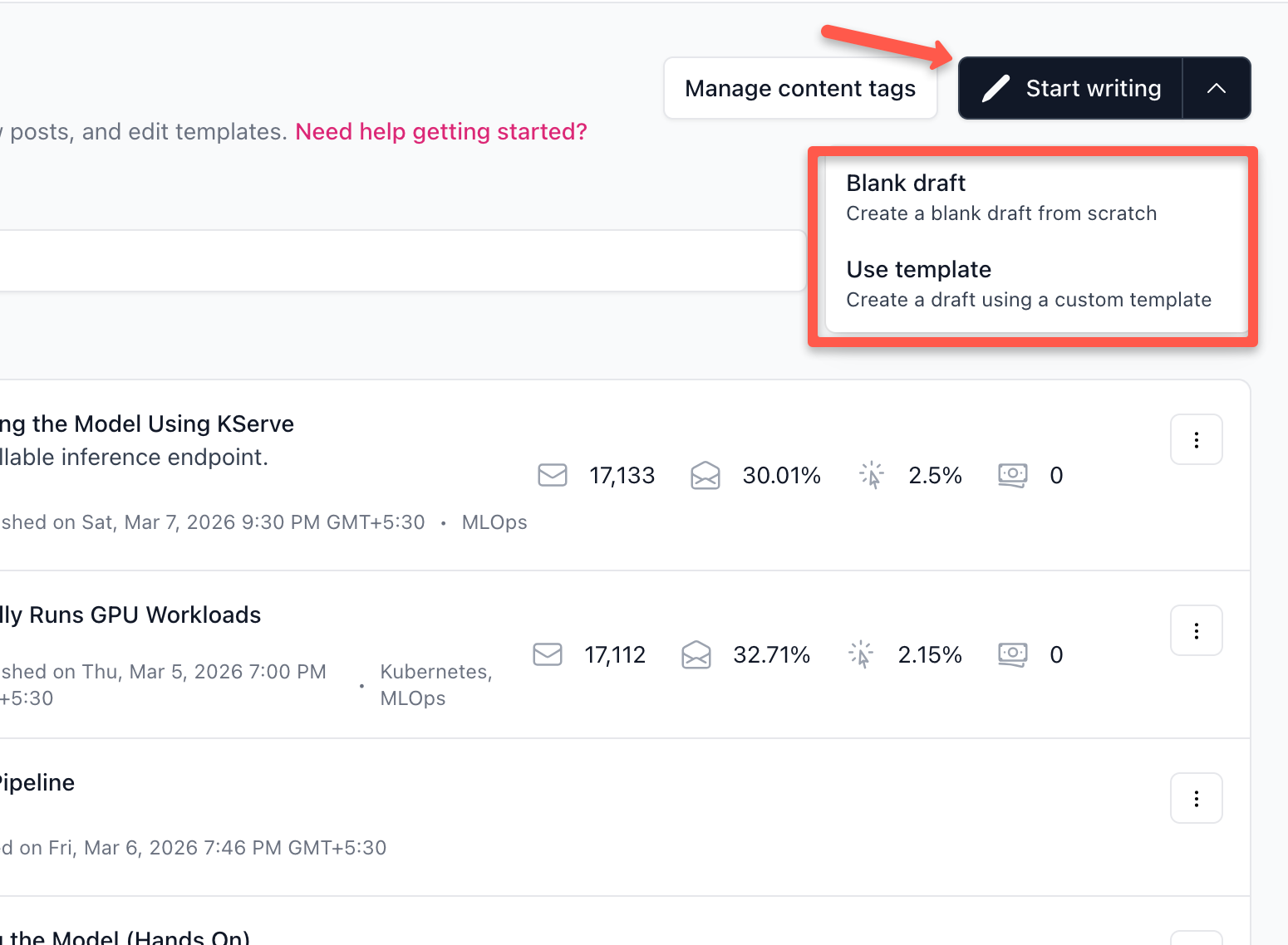 Create new post options