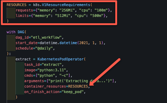 how resources are specified in the dag file
