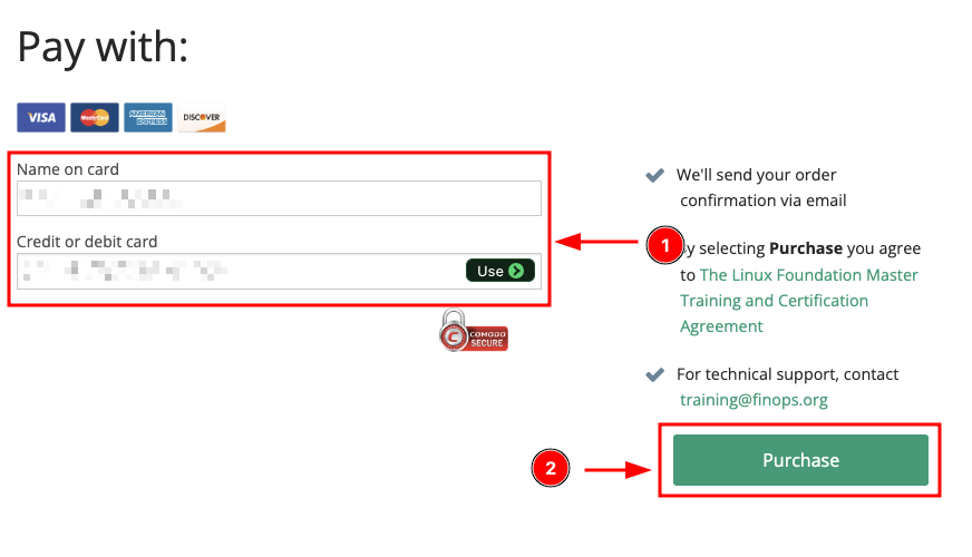 Enter the card details and click purchase