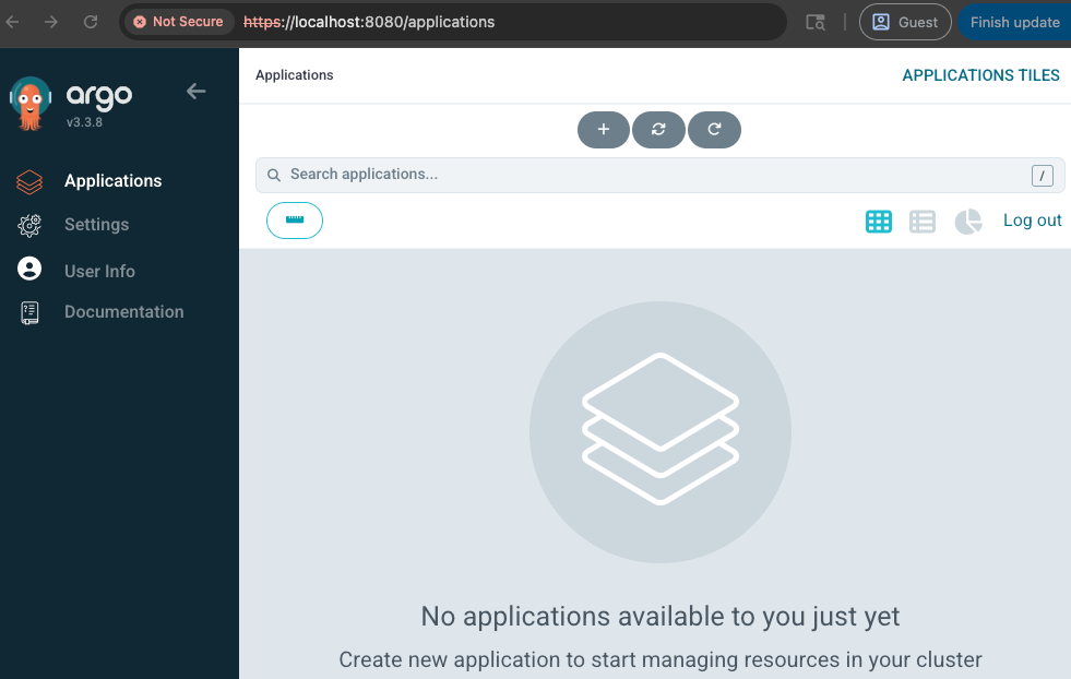 Argo CD server dashboard.