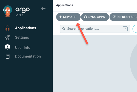 create new app in argo cd