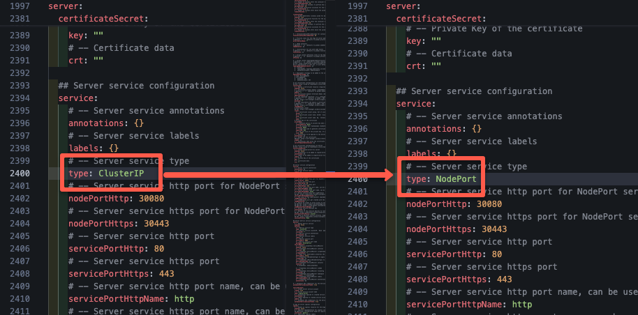 changing service type to nodeport