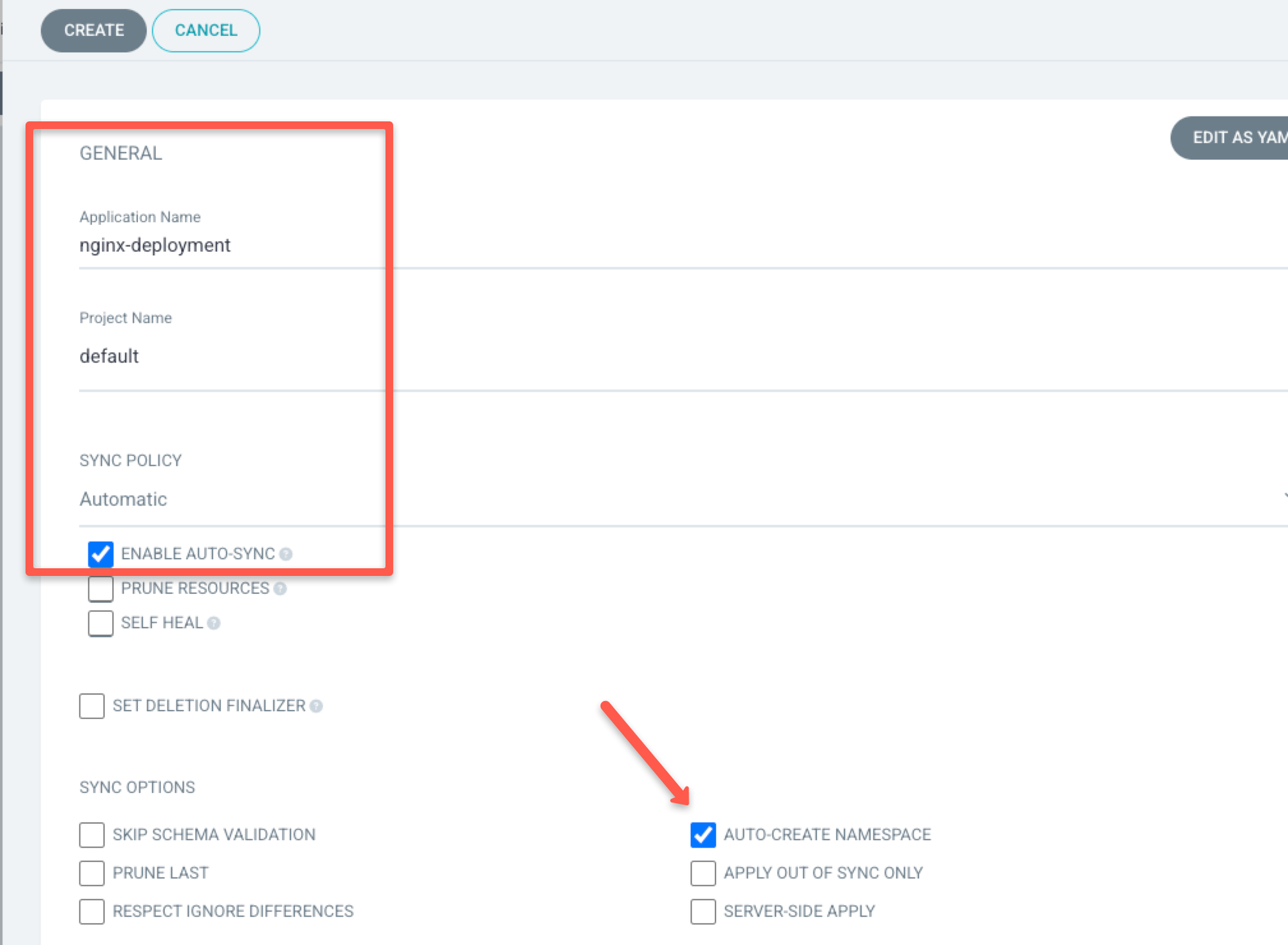 create an application in argocd