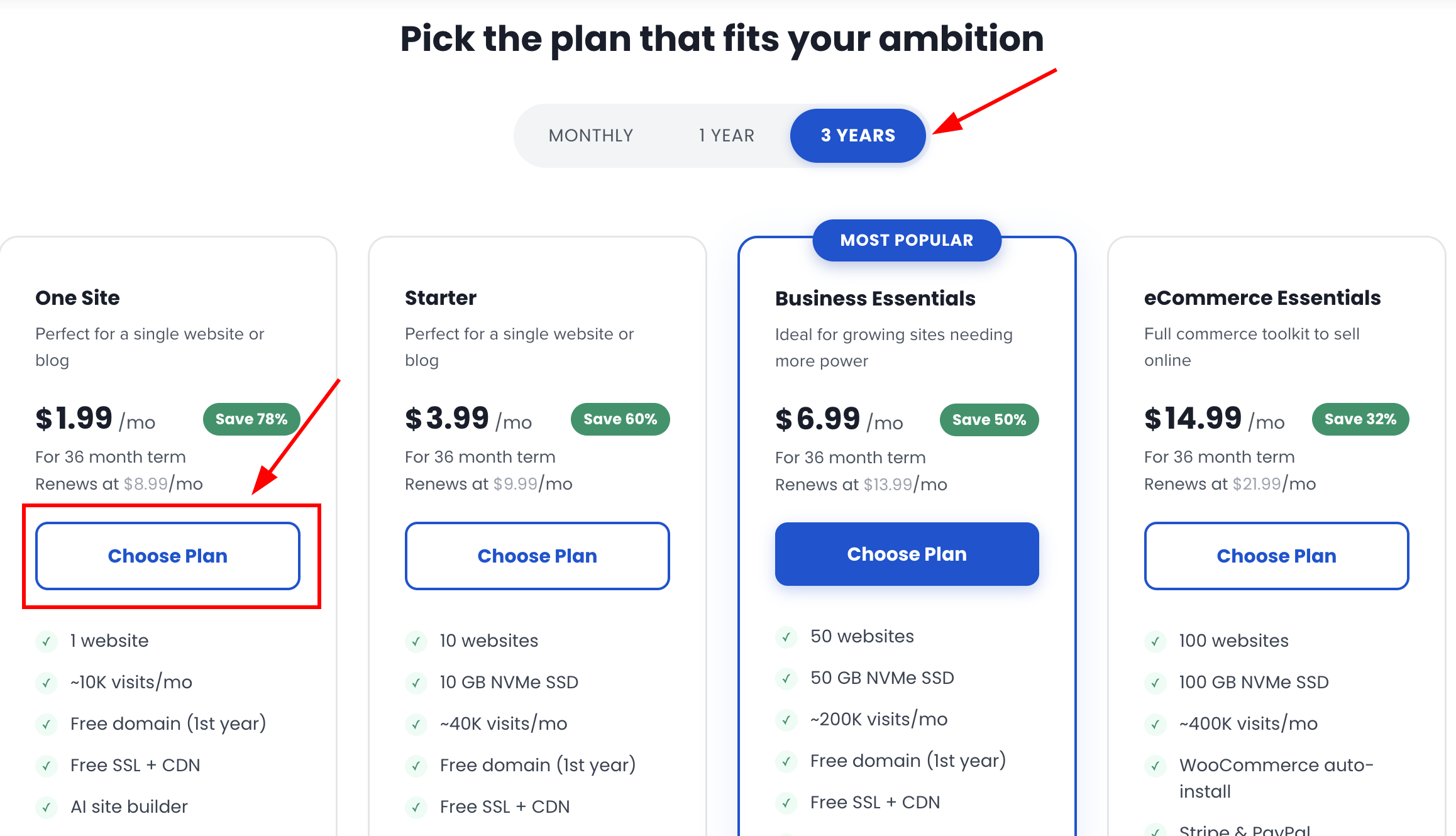 These are the WordPress bluehost plans 