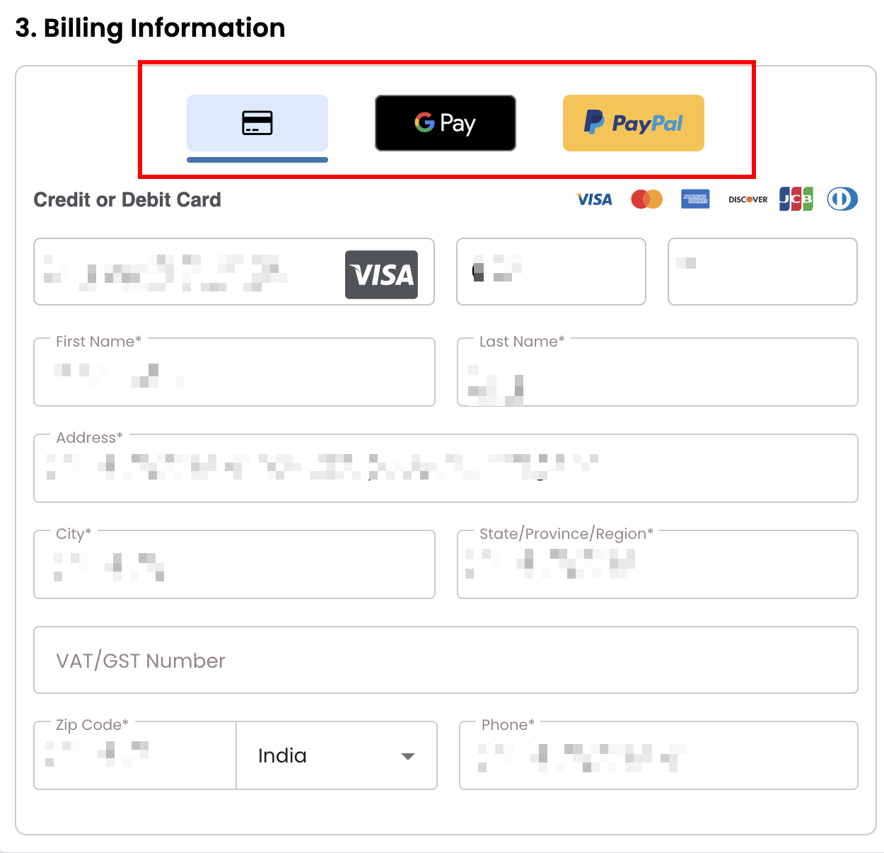 User need to enter the billing address