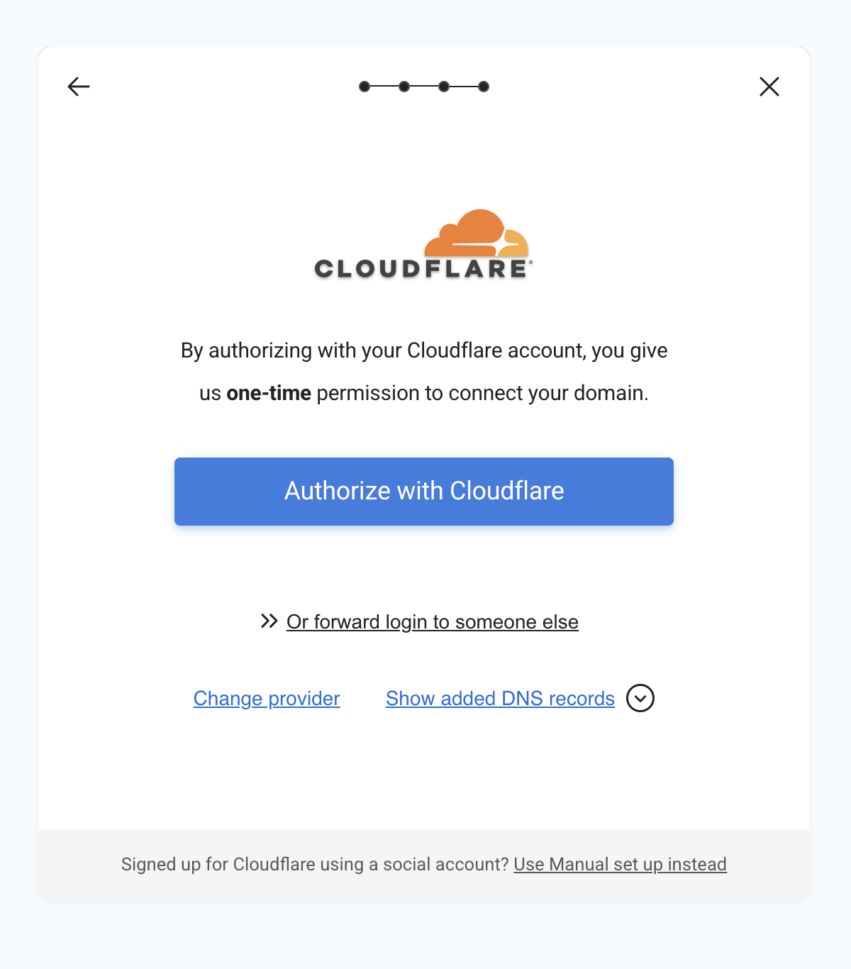 Click the authorize with Cloudflare button