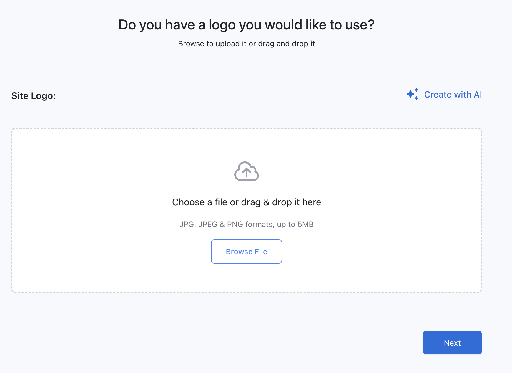 uplaod the site logo or create using Bluehost AI