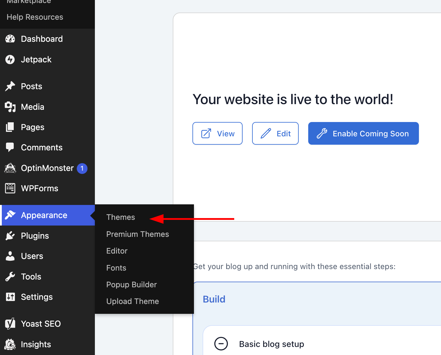 Select themes from the WordPress dashboard