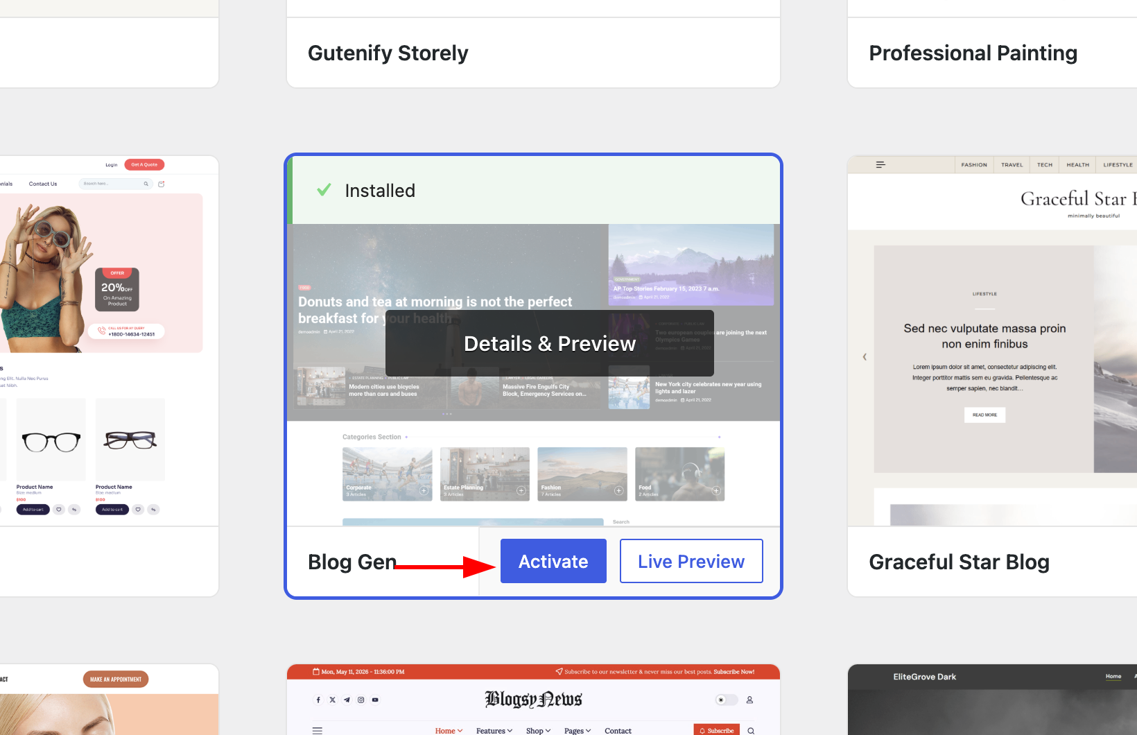 once the theme is installe, click the activate button