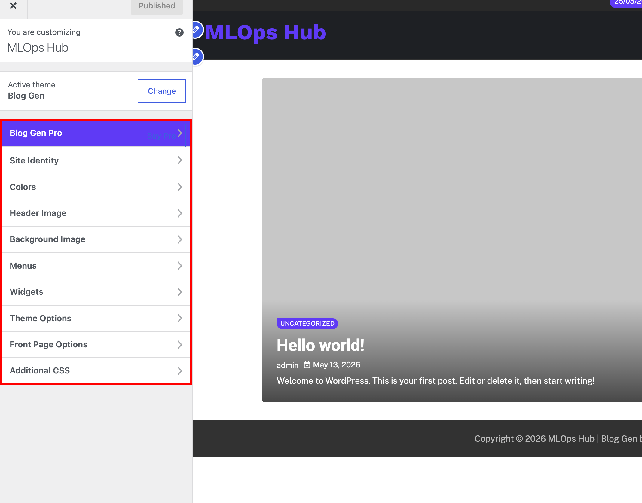This is the dashboard to customize the website page
