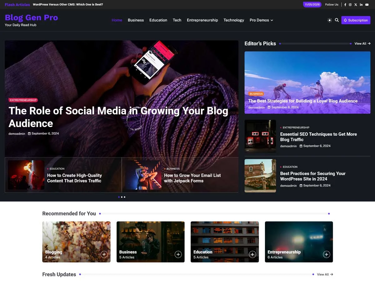 This is one of the template of WordPress for blogging site
