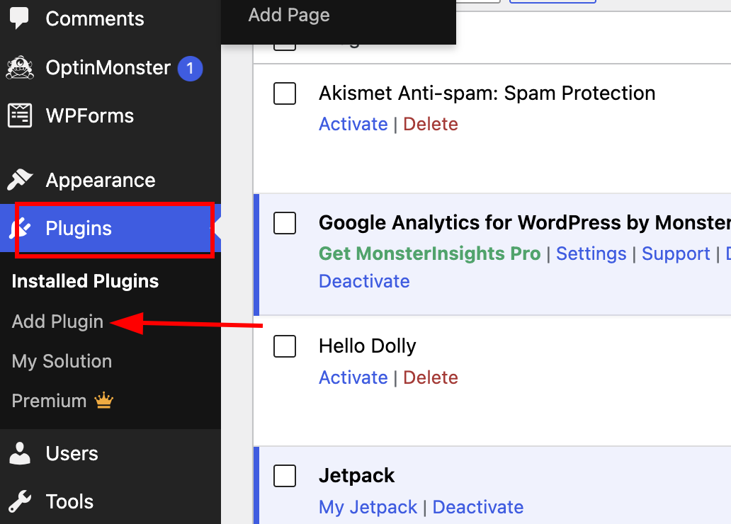 Click the add plugins from the WordPress dashboard