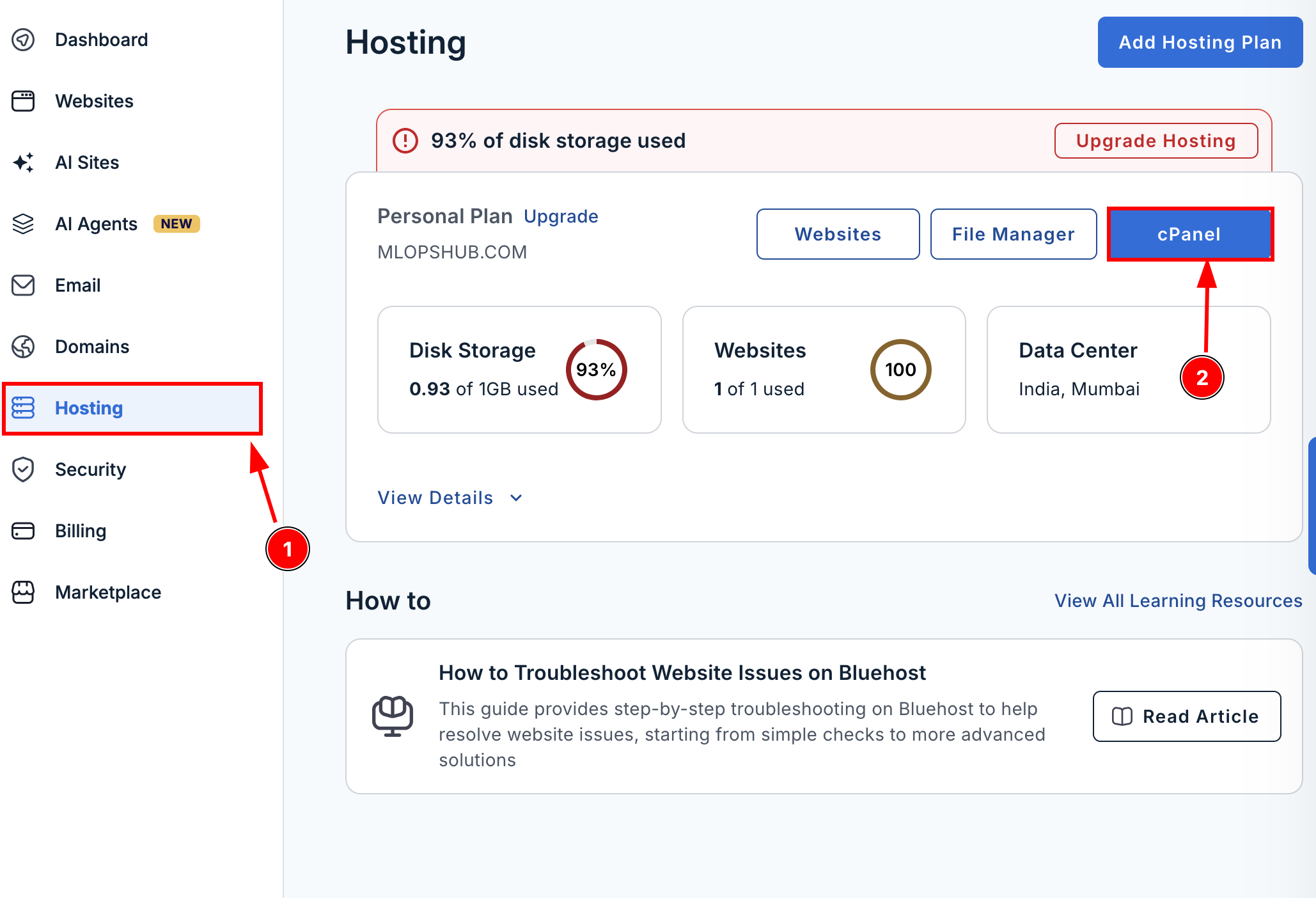 go to hosting section and click the cPanel button
